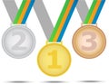 Three winners medals - from gold silver and bronze. Illustration on white background. Royalty Free Stock Photo