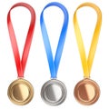 Three winning places concept. Medals with Ribbon