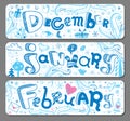 Three Winter horizontal seasonal doodle banners Royalty Free Stock Photo