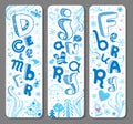 Three Winter vertical seasonal doodle banners Royalty Free Stock Photo