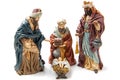 Three Wise Kings  and Baby Jesus Ceramic Figurines Royalty Free Stock Photo