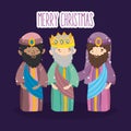 Three wise kings characters manger nativity, merry christmas Royalty Free Stock Photo