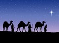 Three Wise kings following Star of Bethlehem. Vector illustration