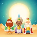 Three wise man with gifts - celebration Epiphany - desert night landscape Royalty Free Stock Photo