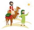 Three wise men on camels going to Bethlehem Royalty Free Stock Photo