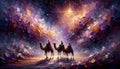 The Three Wise Men on a Celestial Odyssey Guided by the Bethlehem Star Royalty Free Stock Photo