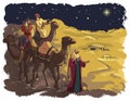 Three wise men following the star of Bethlehem