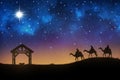 Three wise men go for the star of Bethlehem Royalty Free Stock Photo