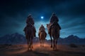 Three Wise Men, Three Kings follow Bethlehem star in the night Royalty Free Stock Photo