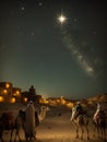 Three Wise Men Led By A Star To Meet Jesus In Bethlehem Christmas Theme Royalty Free Stock Photo