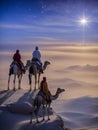 Three Wise Men (Magi) Led By A Star To Meet Jesus in Bethlehem Christmas Theme Royalty Free Stock Photo