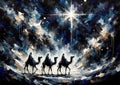 Three Wise Men: A Surreal Celestial Quest to Bethlehem Royalty Free Stock Photo