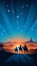 Three wise men in their journey to Bethlehem following the stars. Vertical Royalty Free Stock Photo