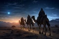 Three Wise Men, Three Kings follow Bethlehem star in the night Royalty Free Stock Photo