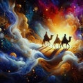 Three wise men travel to Bethlehem Royalty Free Stock Photo