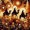 Three wise men travel to Bethlehem Royalty Free Stock Photo