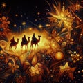 Three wise men travel to Bethlehem Royalty Free Stock Photo