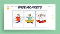 Three Wise Monkeys Landing Page Template. Women Characters Closing Eyes, Ears and Mouth Do Not See, Hear and Speak Evil Royalty Free Stock Photo