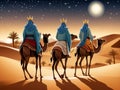 Three Wises On Camels. Generative AI Royalty Free Stock Photo