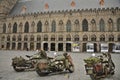 Three WLA Military Motorcycles in front of War Museum Royalty Free Stock Photo