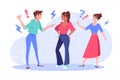 Three woman quarrelling arguing flat vector illustration