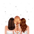 Three woman standing together. Girl best friends back view. Royalty Free Stock Photo