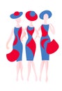 Three women with bags. Color vector illustration. Royalty Free Stock Photo