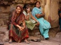 Three women in the blue city of Jodhpur, India Royalty Free Stock Photo