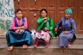 Three women of Boudhanath Temple, Kathmandu, Nepal Royalty Free Stock Photo