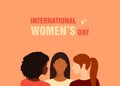 Three women of different nationalities standing together. International Women's Day Royalty Free Stock Photo