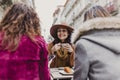 Three women friends having coffee in a terrace in Oporto, Portugal. Having a fun conversation. Lifestyle, tourism and holidays Royalty Free Stock Photo