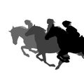 Three women galloping horses in a race riding Royalty Free Stock Photo