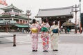 Three women geishas wearing traditional Royalty Free Stock Photo