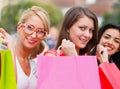 Three Women Out In Town Shopping Royalty Free Stock Photo