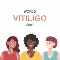 Three women with vitiligo of different nationalities. World vitiligo day