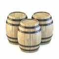 Three wooden barrels 3D Royalty Free Stock Photo