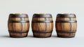 Three Wooden Barrels Isolated on Empty Background: High-Quality Rendering for Storage and Decorative Projects Royalty Free Stock Photo