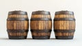 Three Wooden Barrels Isolated on Empty Background: High-Quality Rendering for Storage and Decorative Projects Royalty Free Stock Photo