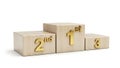 A wooden podium with the number one and two on it (ai generated) Royalty Free Stock Photo