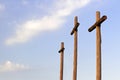 Three Wooden Crosses and Clouds Royalty Free Stock Photo