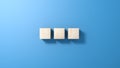 Three wooden cubes isolated on blue background.