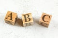 Three wooden cubes with letters ABC - stands for Always Be Closing - on white board Royalty Free Stock Photo