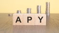 three wooden cubes on a yellow background, with the abbreviation APY - Annual Percentage Yield