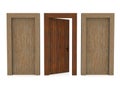 Three wooden doors of different materials