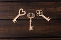 Three wooden keys Royalty Free Stock Photo