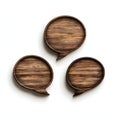 Three wooden speech bubbles isolated on white background Royalty Free Stock Photo