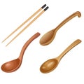 Three wooden spoons and pair of chopsticks