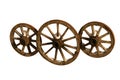 Three wooden wheels.