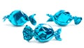 Three Wrapped Blue Candy on a White Background
