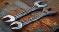 Three Rusted Wrenches Laying on a Rusty Metal Surface Royalty Free Stock Photo